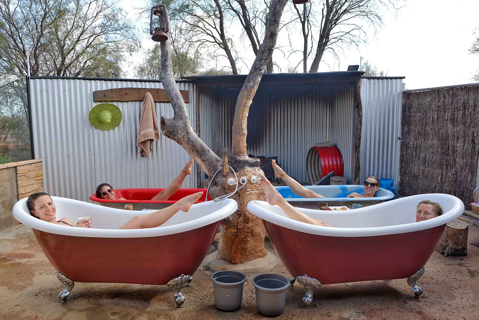 Girls relaxing at Eulo Mudbaths on the way to Birdsville from Brisbane | A bird's eye view of Birdsville