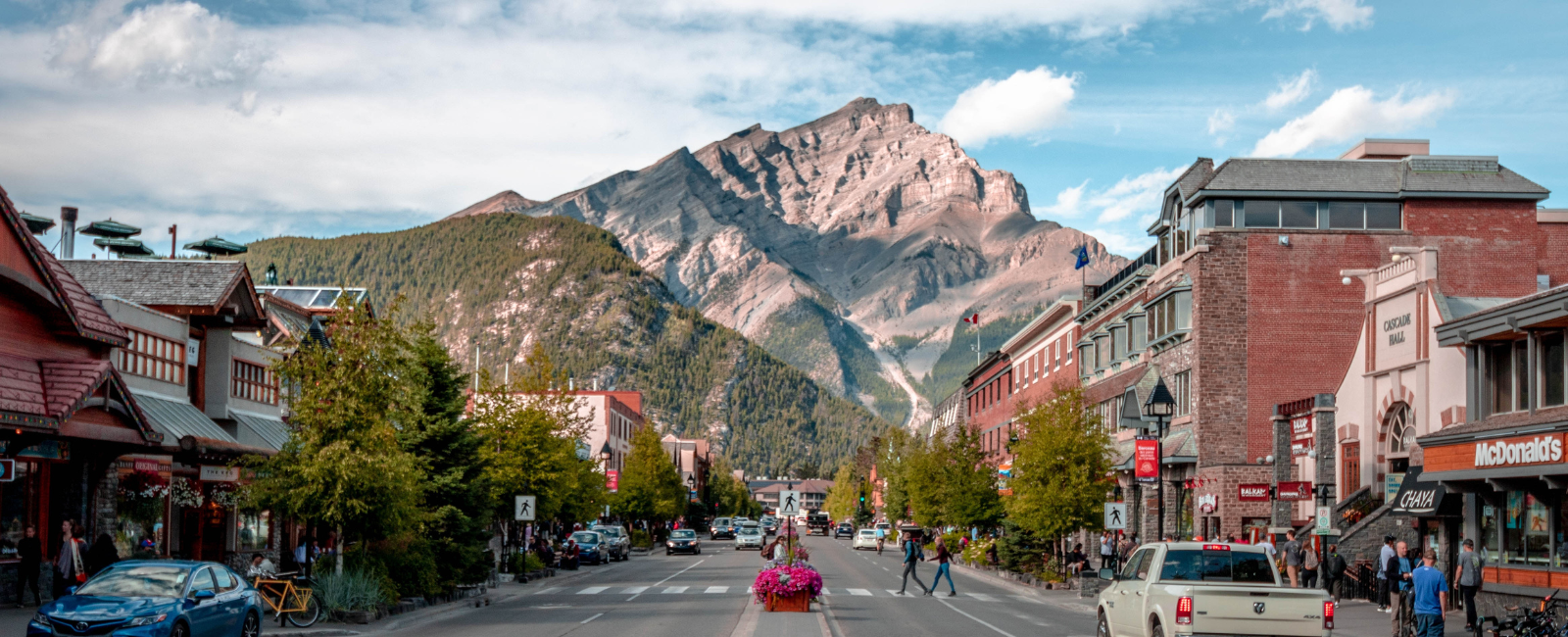 Mountains overlooking town in Banff